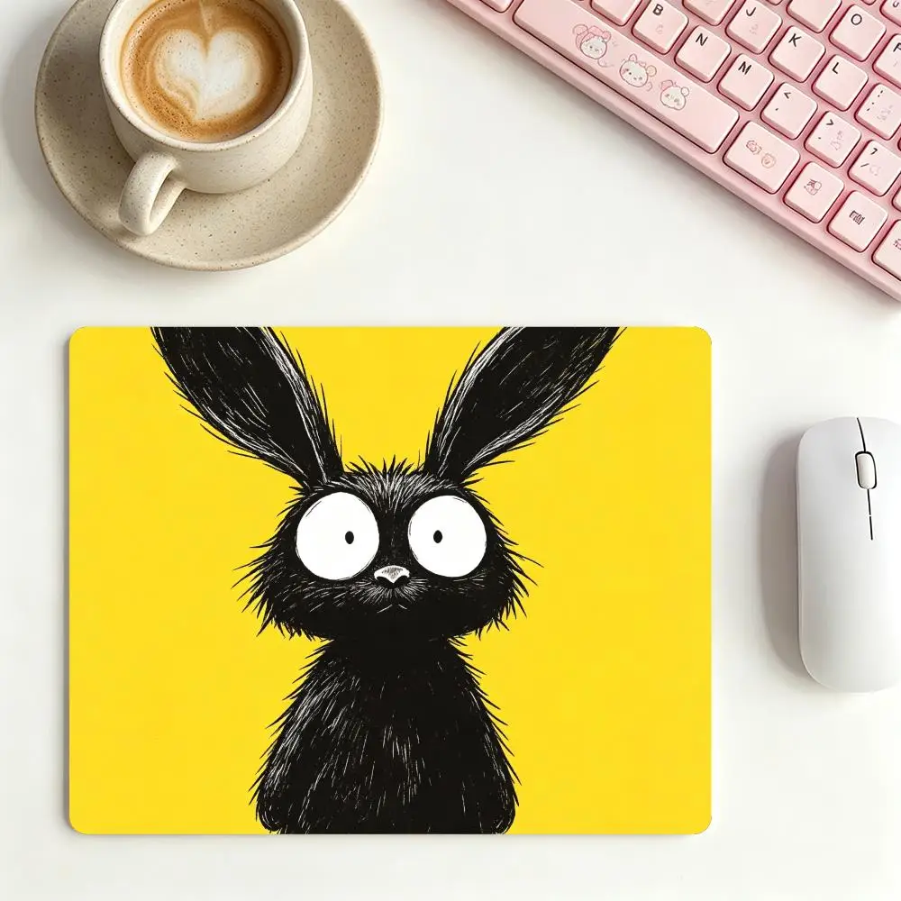 Vivid yellow lazy black raccoon mousepad fun hand-drawn cartoon creature illustration mat for study desktop