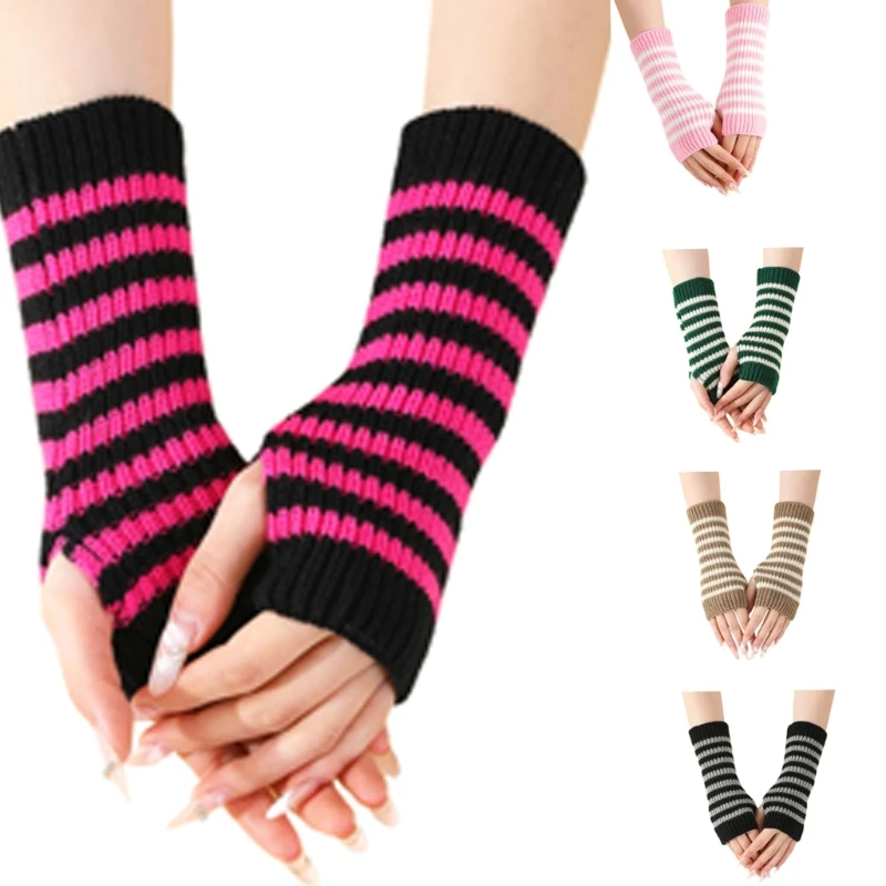 1pair Fashion Colorblocks Stripes Gloves Unisex Warm Mittens Soft Acrylic Gloves Dropship