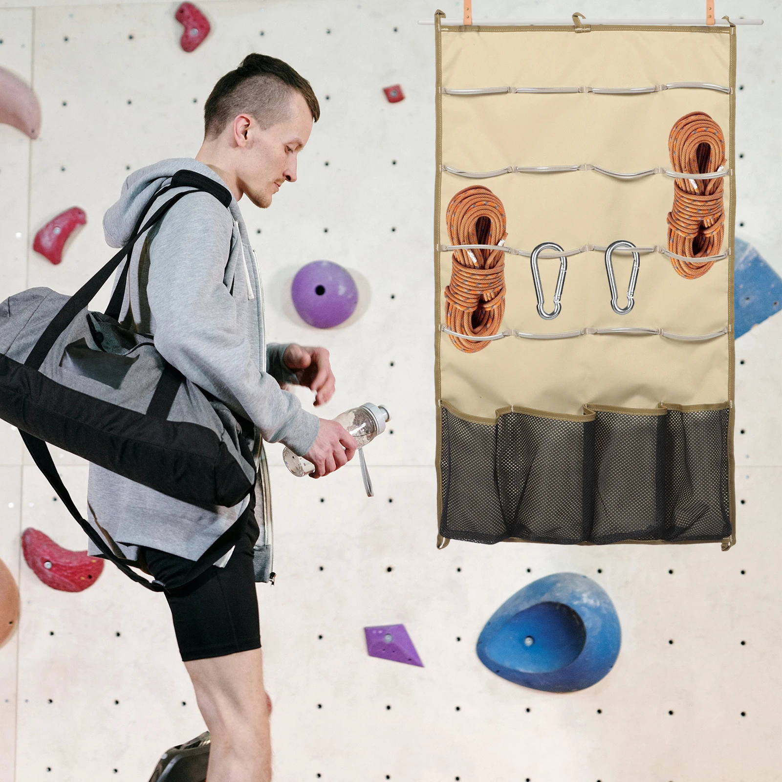 

Rock Climbing Tool Bag Wall for Hooks Wall-mounted 600d Polyester Oxford Cloth Tools Organizer Ropes Storage