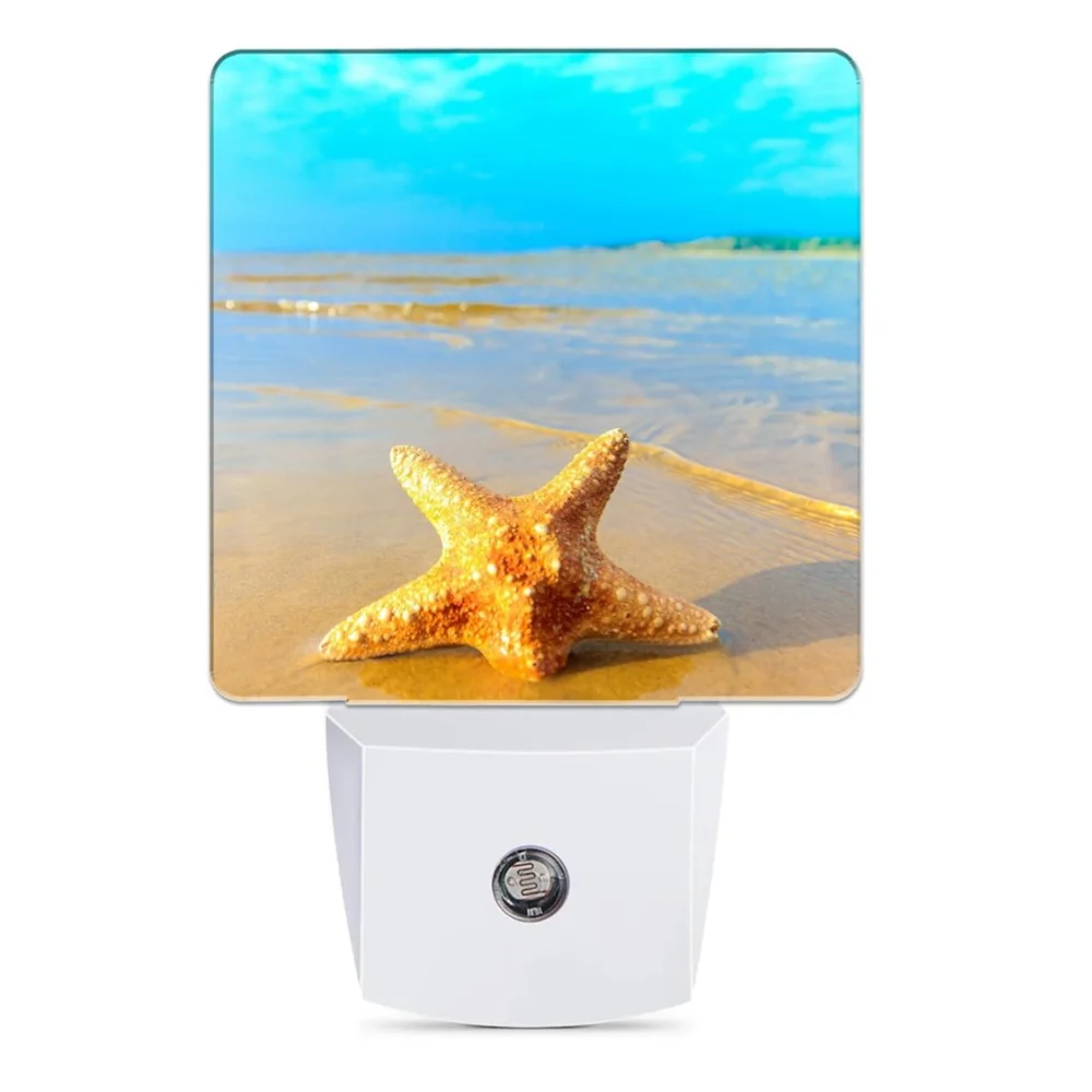 Dusk to Dawn Smart Sensor Nightlight Starfish on Beach Plug-in Night Light for Bedroom Bathroom Kitchen Hallway Stairs Hallway