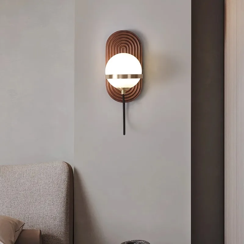 Imagem -03 - Wabi-sabi-modern Estilo Walnut Wood Circular Wall Sconce Luz Minimalista Quarto Cabeceira Estar Sala de Jantar