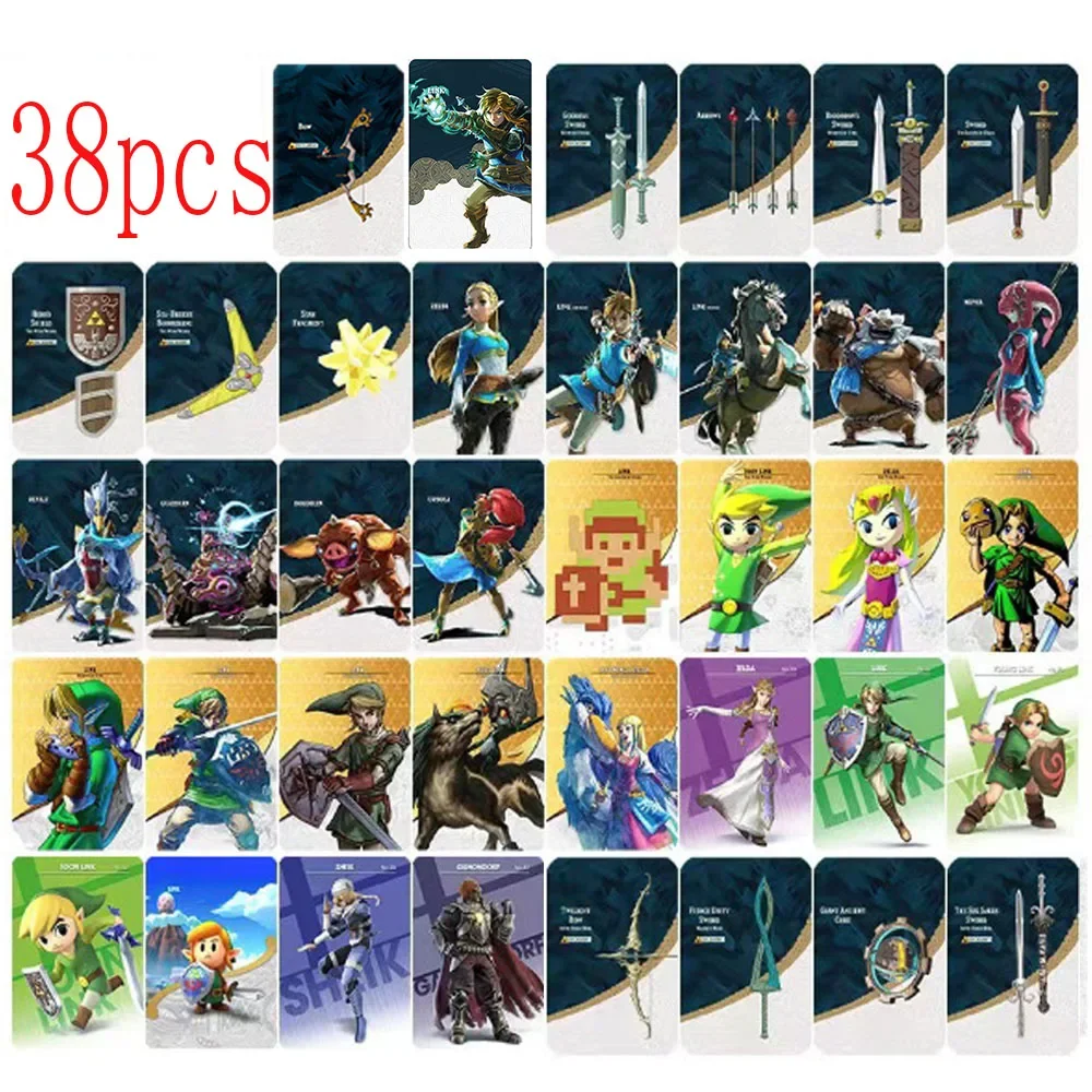 38pcs Zelda Amiibo The Legend of Zelda Tears of The Kingdo Zelda Ghost God Sword Equipment Crossover Card Switch NFC Game