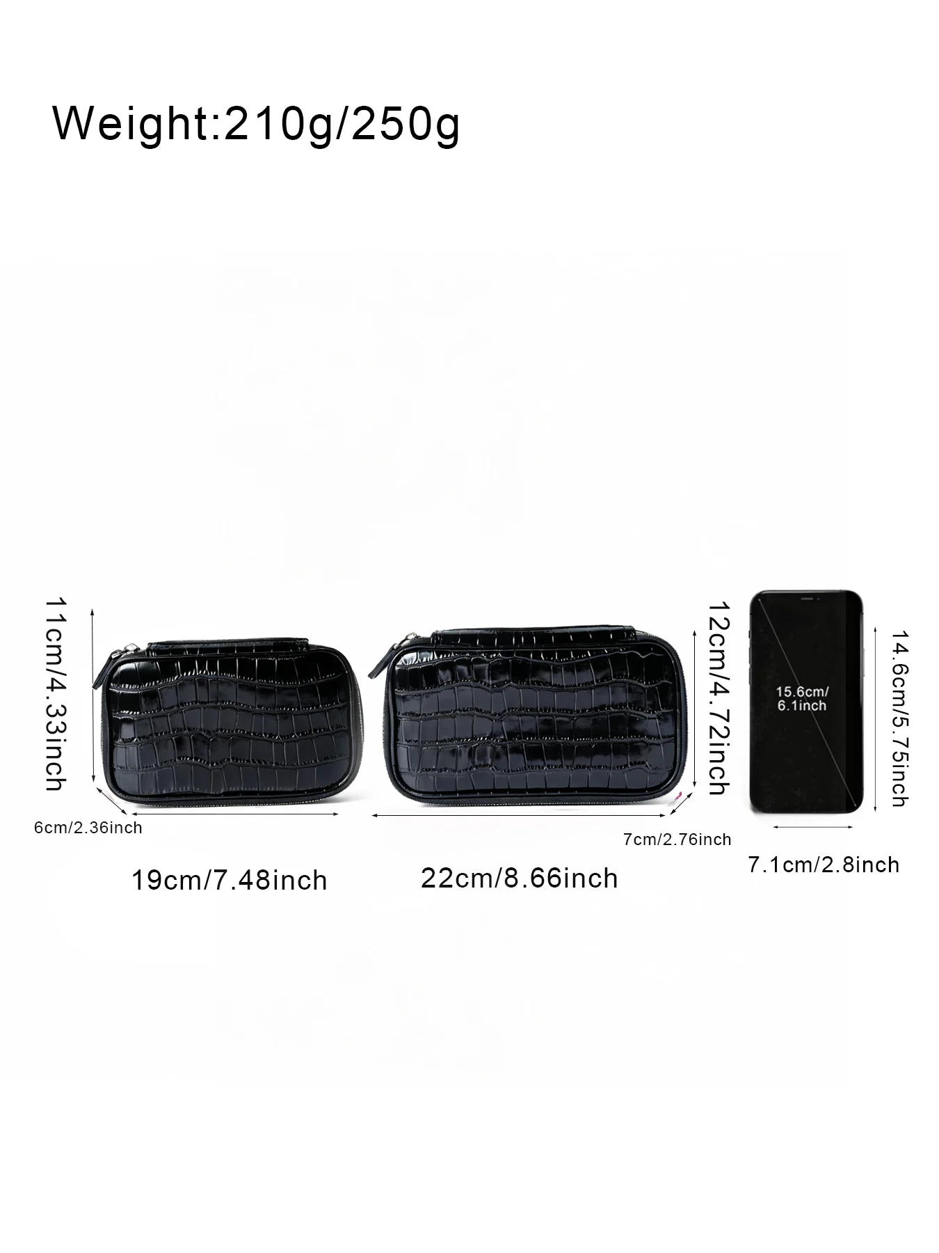 Echtes Leder Krokodil-Prägung Schwarzes Kosmetiktaschen-Set für Damen Toilettenartikel-Organizer Große Kapazität Reise-Make-up-Tasche – Detail 6