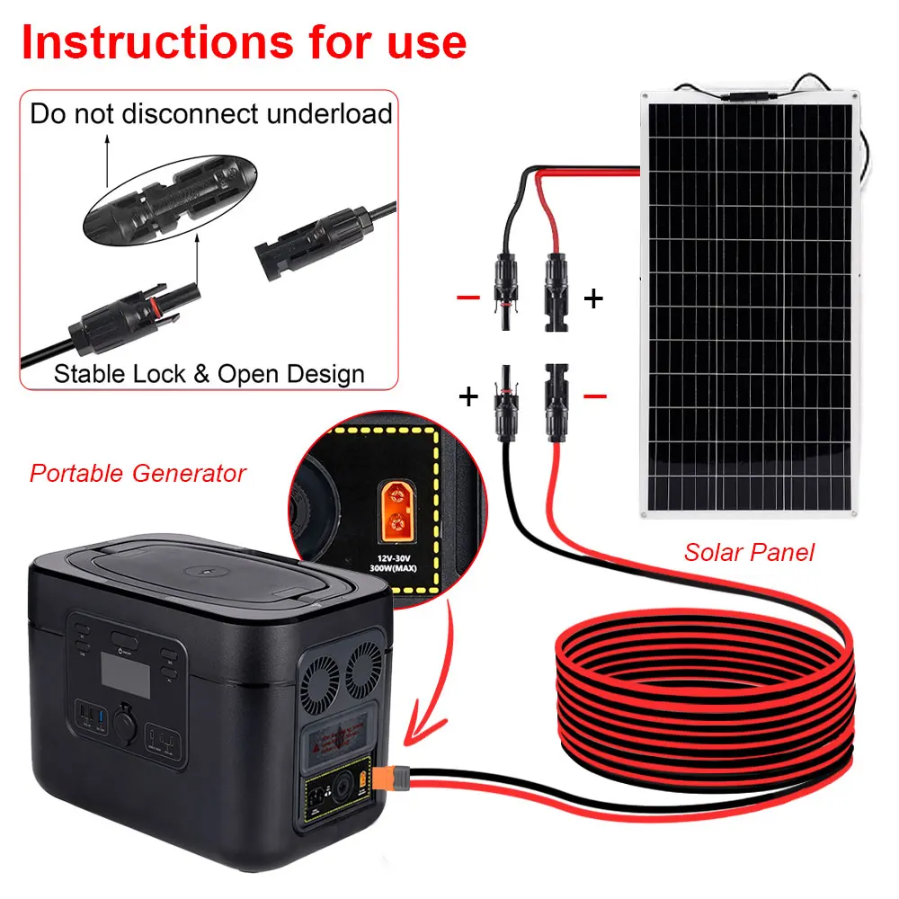 Solar Charge Cable Xt60 Adapter To Solar Male Female 12Awg 1M 2M 3M for Battery Pack Solar Connector Extension Cable﻿