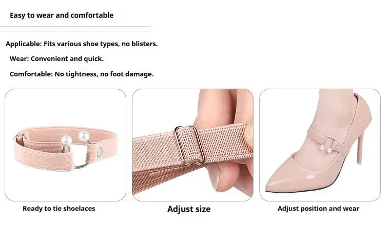 Perlenverzierte, elastische, abnehmbare Schuhriemen für den Knöchel, rutschfeste Schuhhalterung, verhindert das Abrutschen von High Heels, Schuhzubehör. – Detail 3