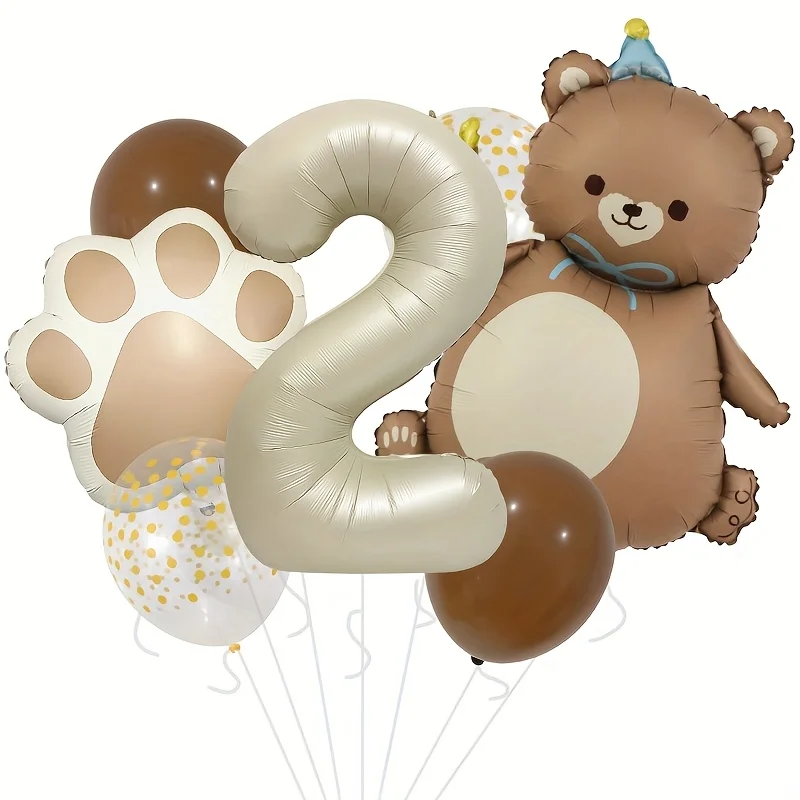 7 Stück Matte Bär Ballon 40 Zoll Milchweiß Nummer 1-6 Krallendruck Aluminiumfolie Ballon Set Jubiläum Geburtstag Party Dekoration – Detail 3