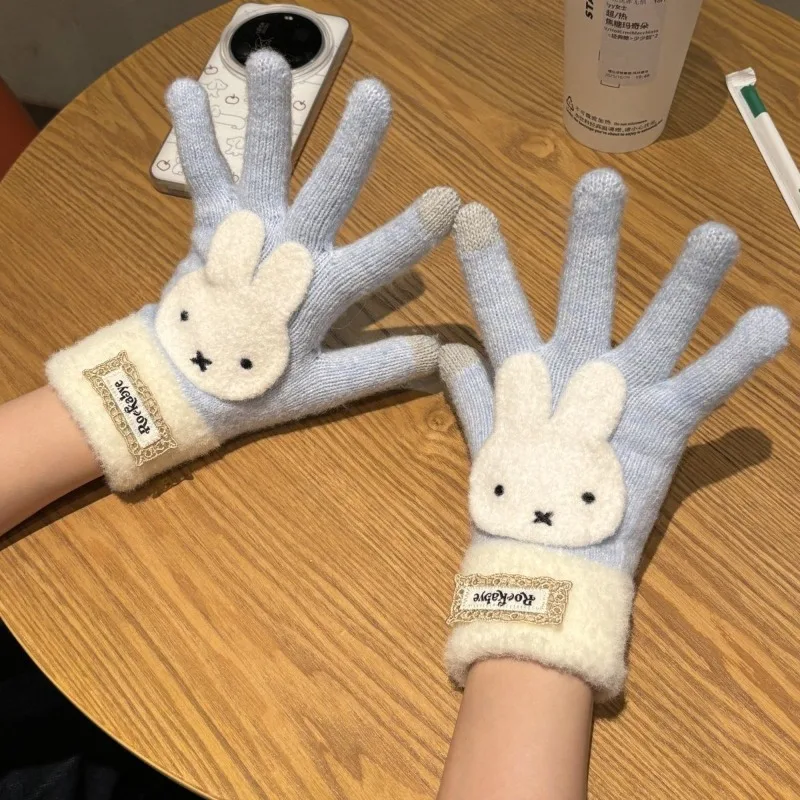 Cartoon Kawaii New Fashion Touch Screen Thicken Keep Warm Gloves Female Winter Velvet Protection From Cold Soft Sweet Gift Miffy
