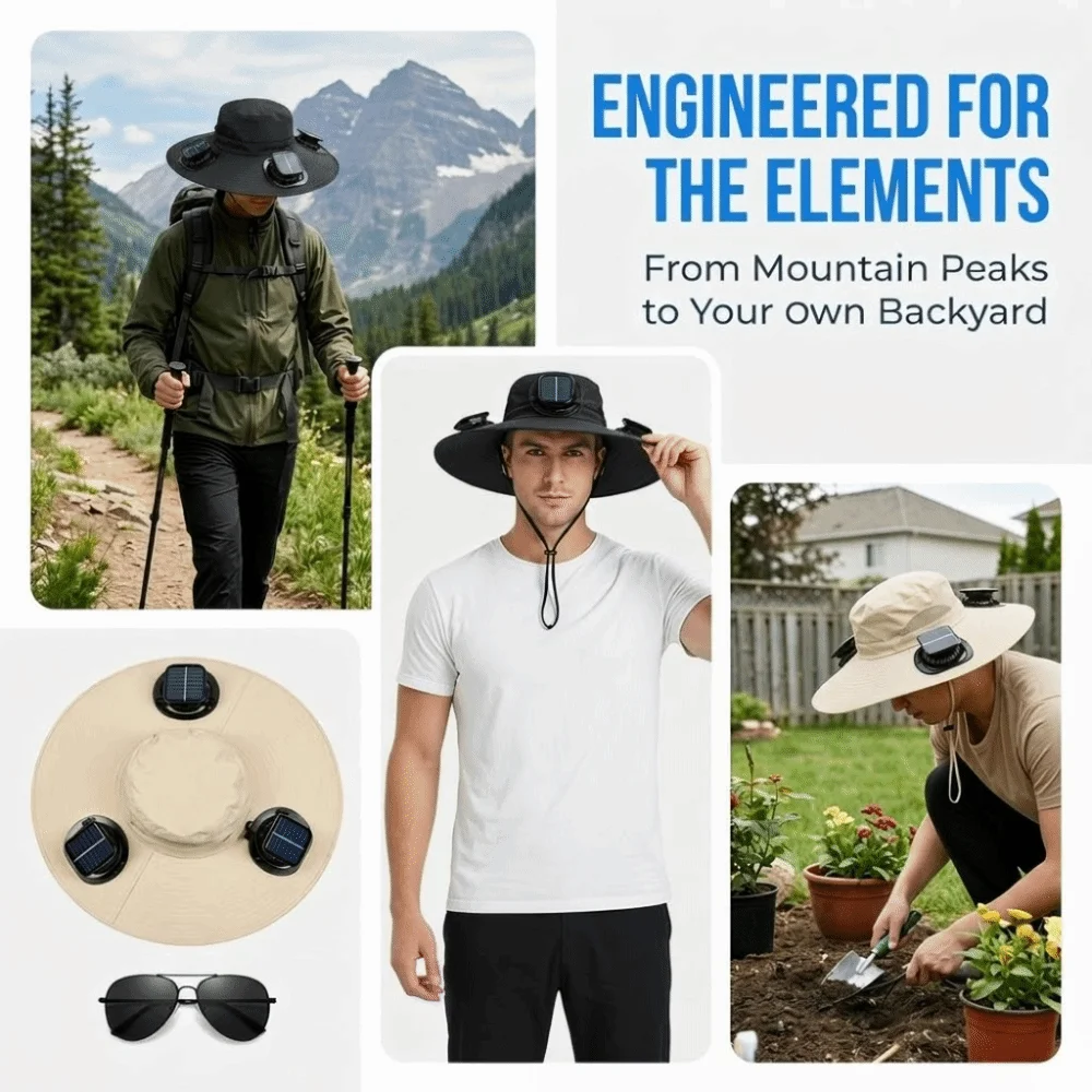 

3 Fans Solar Fan Hat Breathable Strong Wind Wide Brim Sun Cap Portable Lightweight Cooling Fisherman Hat Outdoor Travel