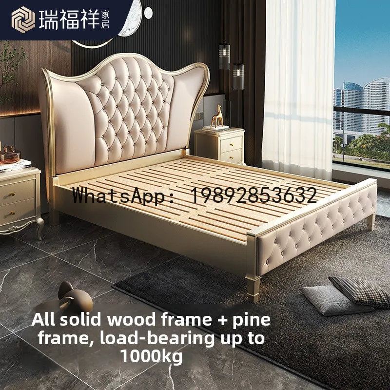 LYY American Style Solid Wood Master Bedroom Large Bed European Style  Bed Leather Art 1.8m B449* Soft Backrest Light Luxury