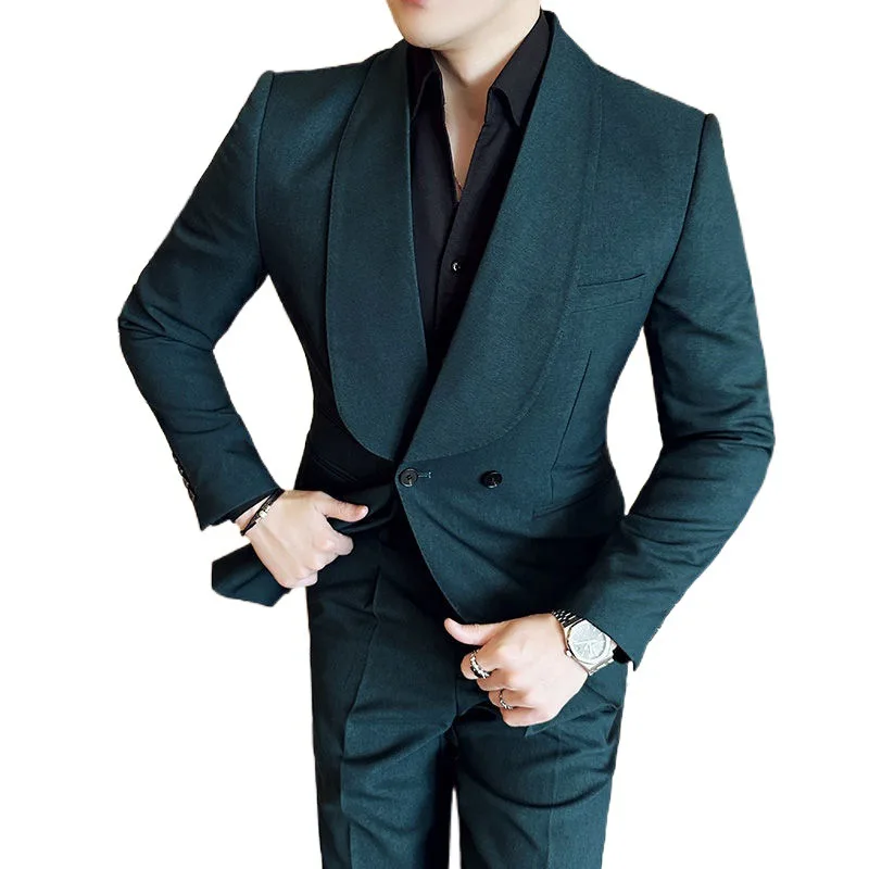 LE354Casual suit handsome suit two-piece wedding toast banquet dress trendy green fruit collar men