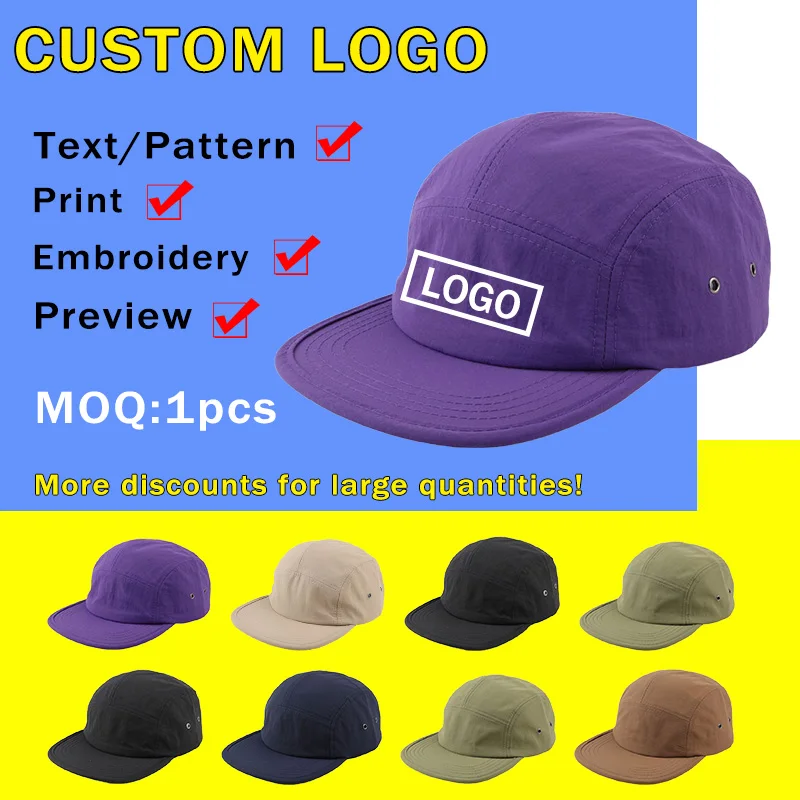 Customizable Logo Quick-drying Baseball Caps for Men and Women Summer Outdoor Leisure Sunscreen Retro 5-panel Tooling Hats