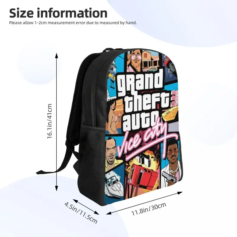 Personalizado jogo de aventura Grand Theft Auto Collage Backpack para homens e mulheres, Moda Bookbag para escola, faculdade GTA Bags