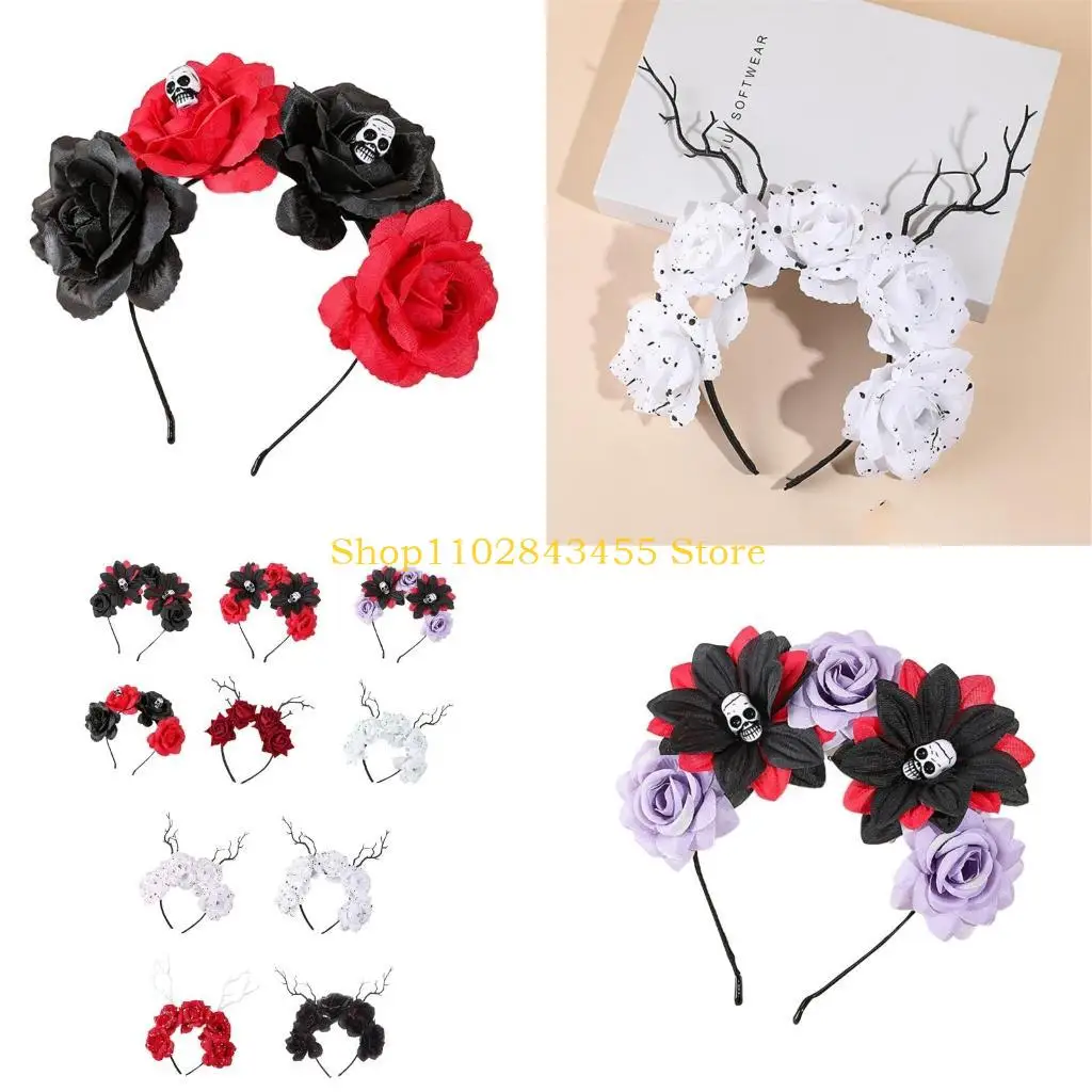 

49MC День мертвых повязка на голову костюм роза короны череп повязка на голову Хэллоуин диадемы и короны готические короны на