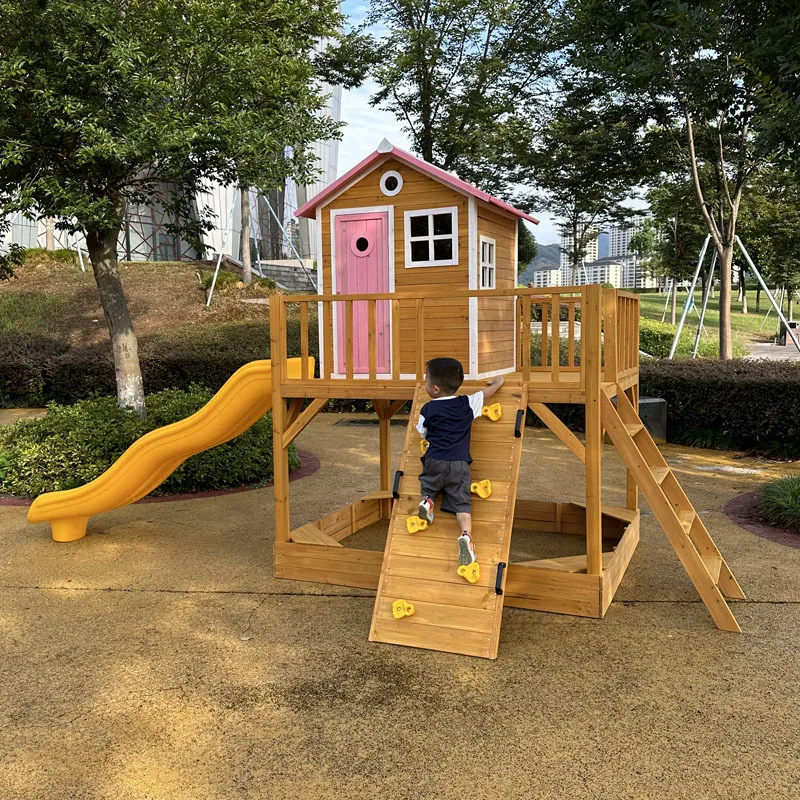 بيت مسرح للأطفال في الهواء الطلق منزل خشبي منزلق ملاهي تسلق كبير بيت شجرة لعبة