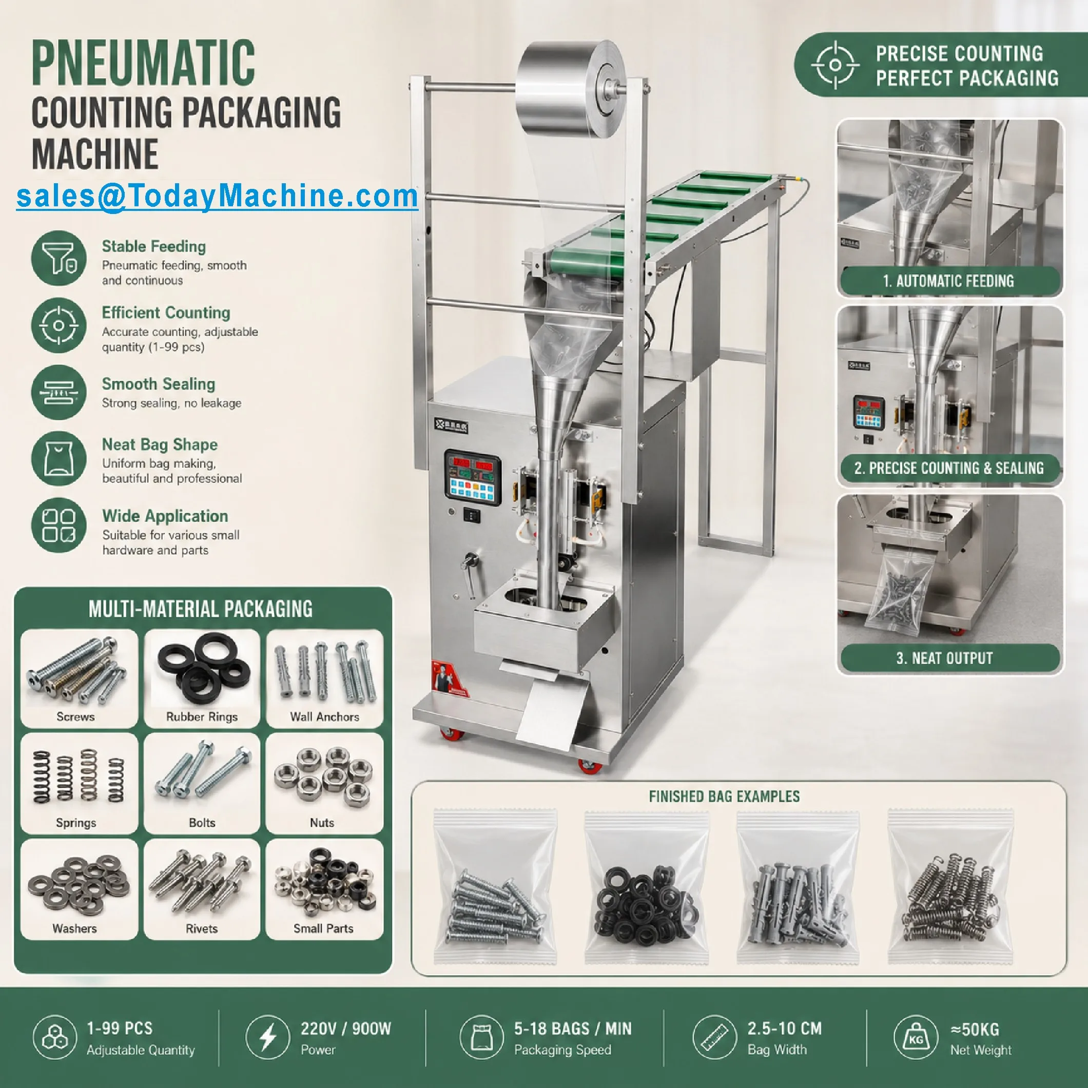 Vibration Plate Automatic Button Nail Nut Bolt Screw Counting Packing Machine Other Parts Packaging Machine