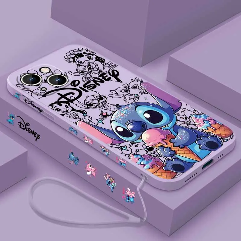 Urocze etui Disney Stitch na Apple iPhone 17 16E 16 15 14 13 12 Mini Pro Max Plus, silikonowe etui z płynnym…