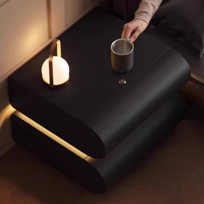 أدراج منضدة خشبية شاحن لاسلكي أثاث غرفة النوم خزانة تخزين طاولة السرير الحديثة Mesita De Noche Dormitorio