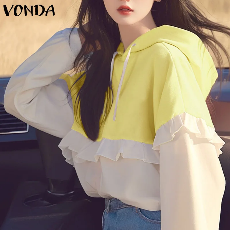 2025 Autumn Long Sleeve Hoodies Women Casual Color Match Tops Elegant Simple Sweatshirts Simple Loose Warm Blouse VONDA