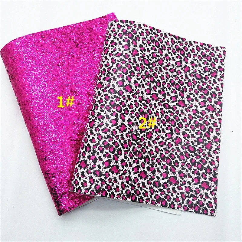 Rose Glitter Leather Sheets Leopard Printed Synthetic Leather Iridescent Faux Leather Fur with Gold Dots For DIY 21x29CM Y441