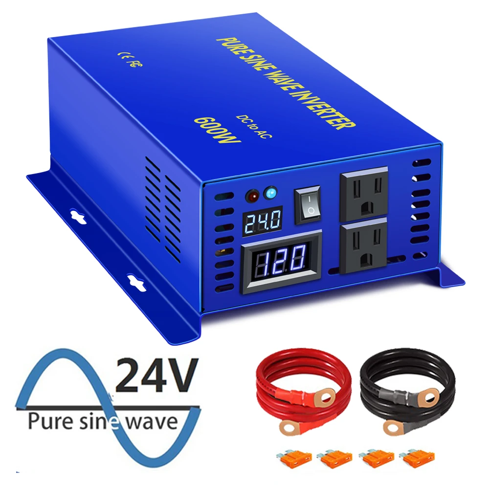 Portable Pure Sine Wave Solar Power Inverter 600W Battery Converter Power Supply 12V/24V/36V/48V/72V/96V DC to 120V/220V/240V AC