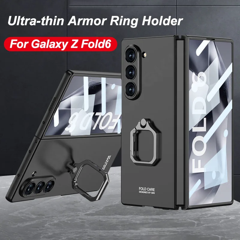 

GKK-Original Case for Samsung Galaxy Z Fold 6, Shockproof Ring Holder, Screen Glass, Plastic Matte Cover, 5