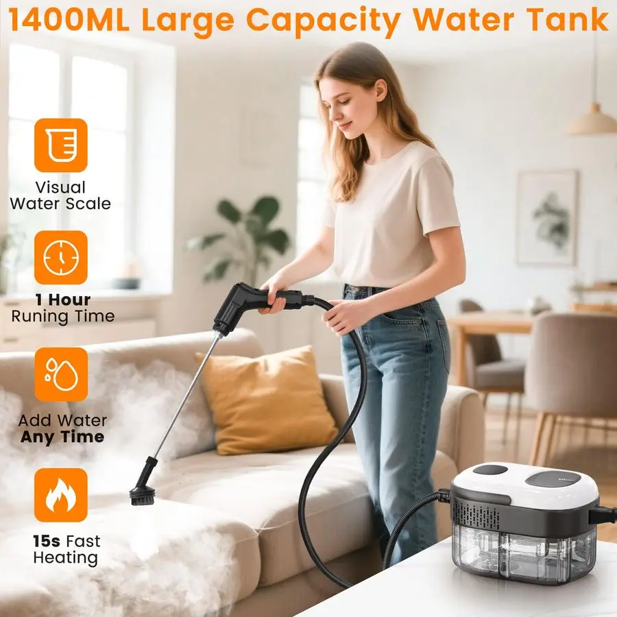 Steam Cleaner, 3Level Adjustable Handheld Steamer Cleaning for Home, 15s Fast HeatUp amp 47.3oz Tank, 2500W MultiSurface Portabl