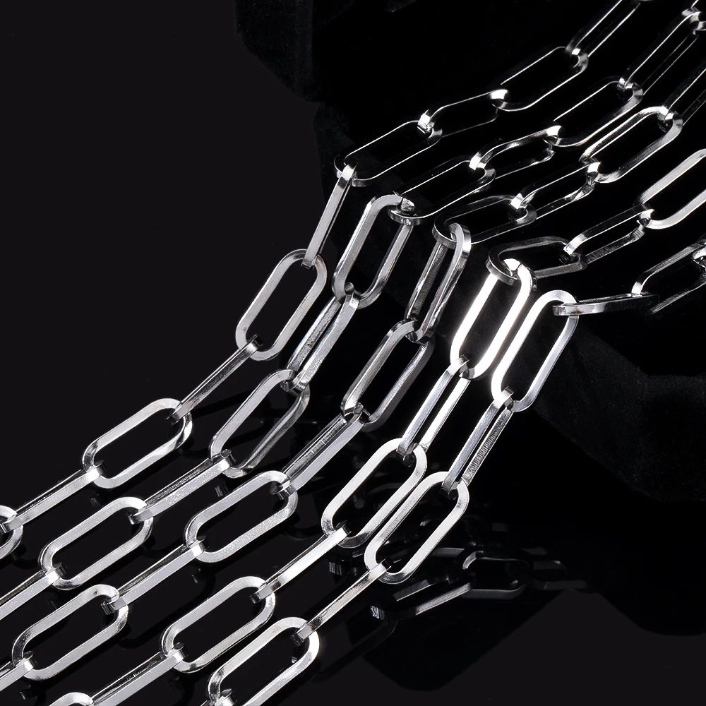 Aço inoxidável Flat Square Frame Link Chains, DIY Homens Pesados Chunky Hip Hop Estilo, Jóias, Colar Pulseira, Cadeia de Saco, 1m