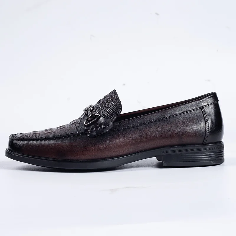 High Quality Men Formal Slip On Dress Loafers Crocodile Design Genuine Leather Business Shoes For Men Metal Decorated Shoes