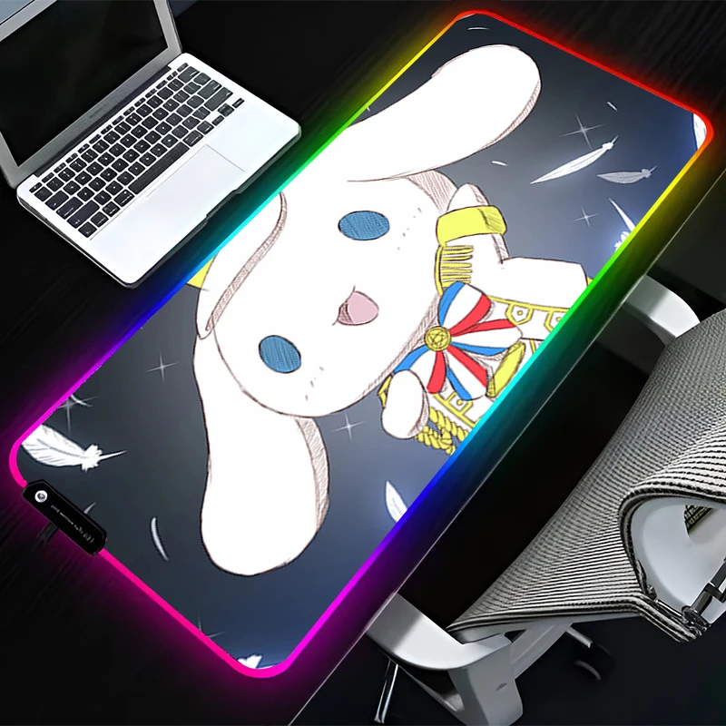 

RGB LED Mouse Pad Rubber Mousepad C-cinnamoroll Extended Pad PC Accessories Desk Mat Non Slip Gaming Mats Office HD Keyboard Pad
