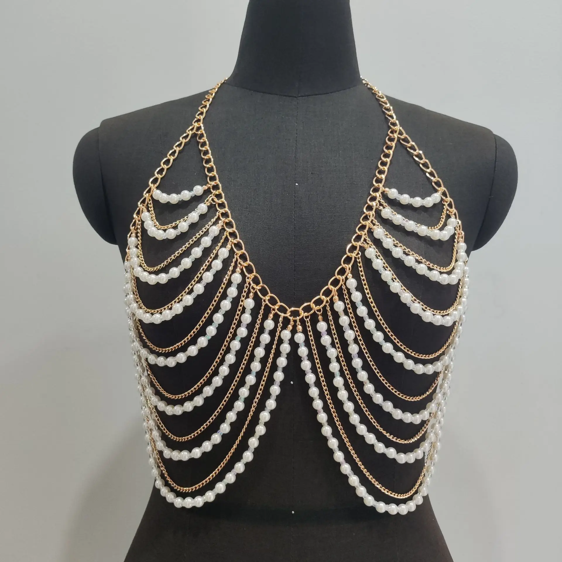 2026 New Colorful Beaded Hot Girl Body Chain Cover, Hanging Neck Outer Top, Chest Decoration, Holiday Bikini Beaded Top