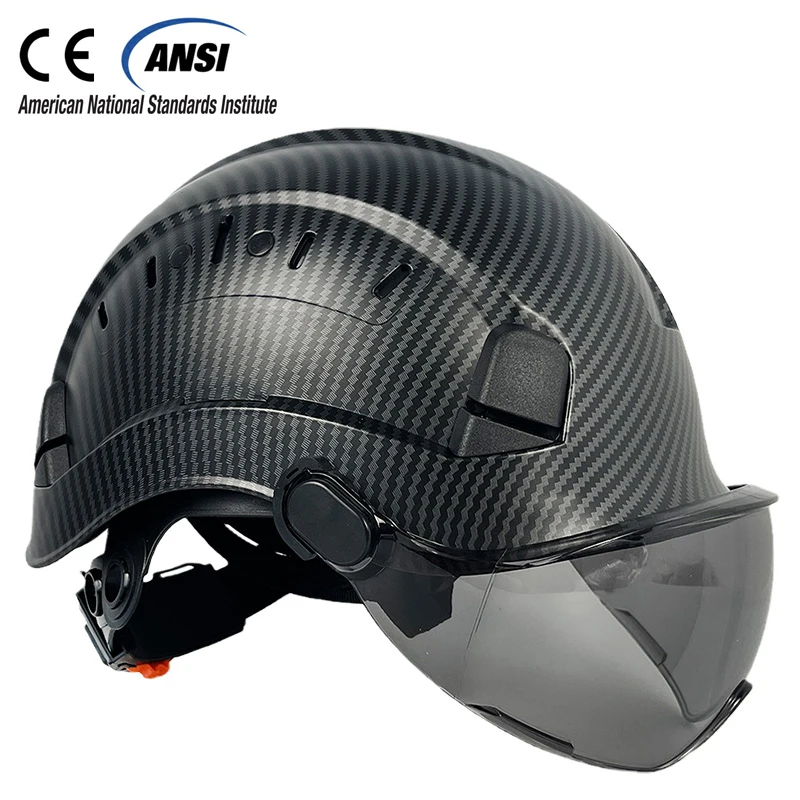 

Carbon Fiber Pattern Safety Helmet With Goggles For Engineer Construction Hard Hat Visor High Quality ABS Work Cap Industrial