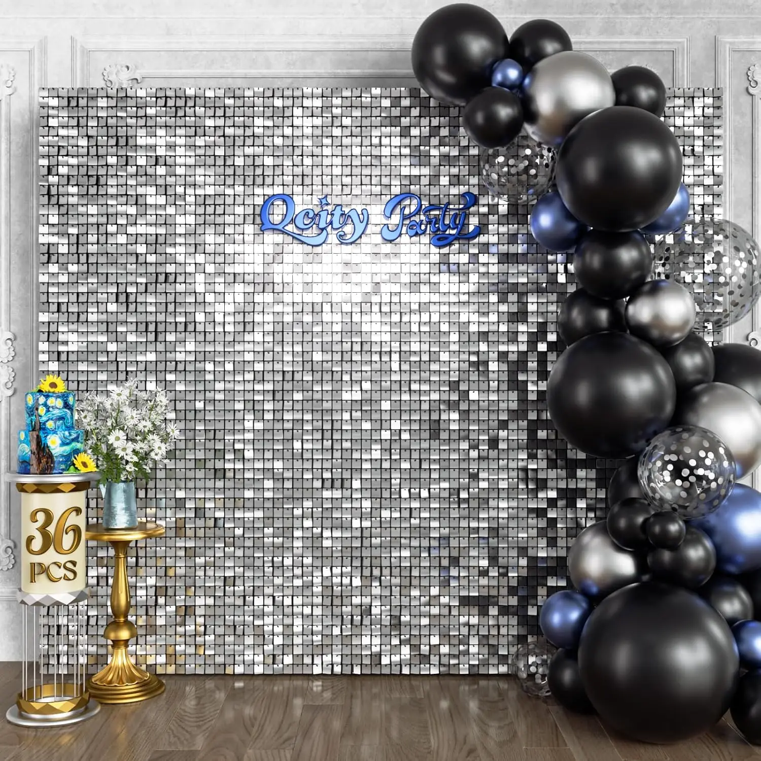 24PCS Shimmer Wall Backdrop Sequins Backdrop Decoration Panels Birthday Photo Backdrops Wedding Anniversary Graduation Party