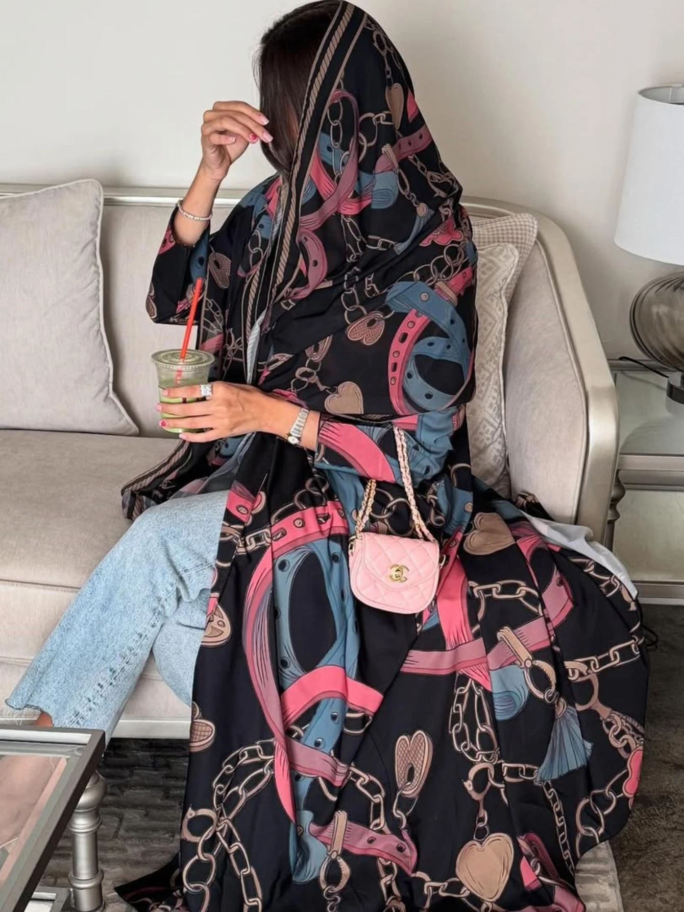 Eid Abaya Women Print Cardigan Dress Headscarf 2 Piece Set Muslim Dubai Morocco Kaftan Ramadan Saudi Robe Open Vestidos Largos