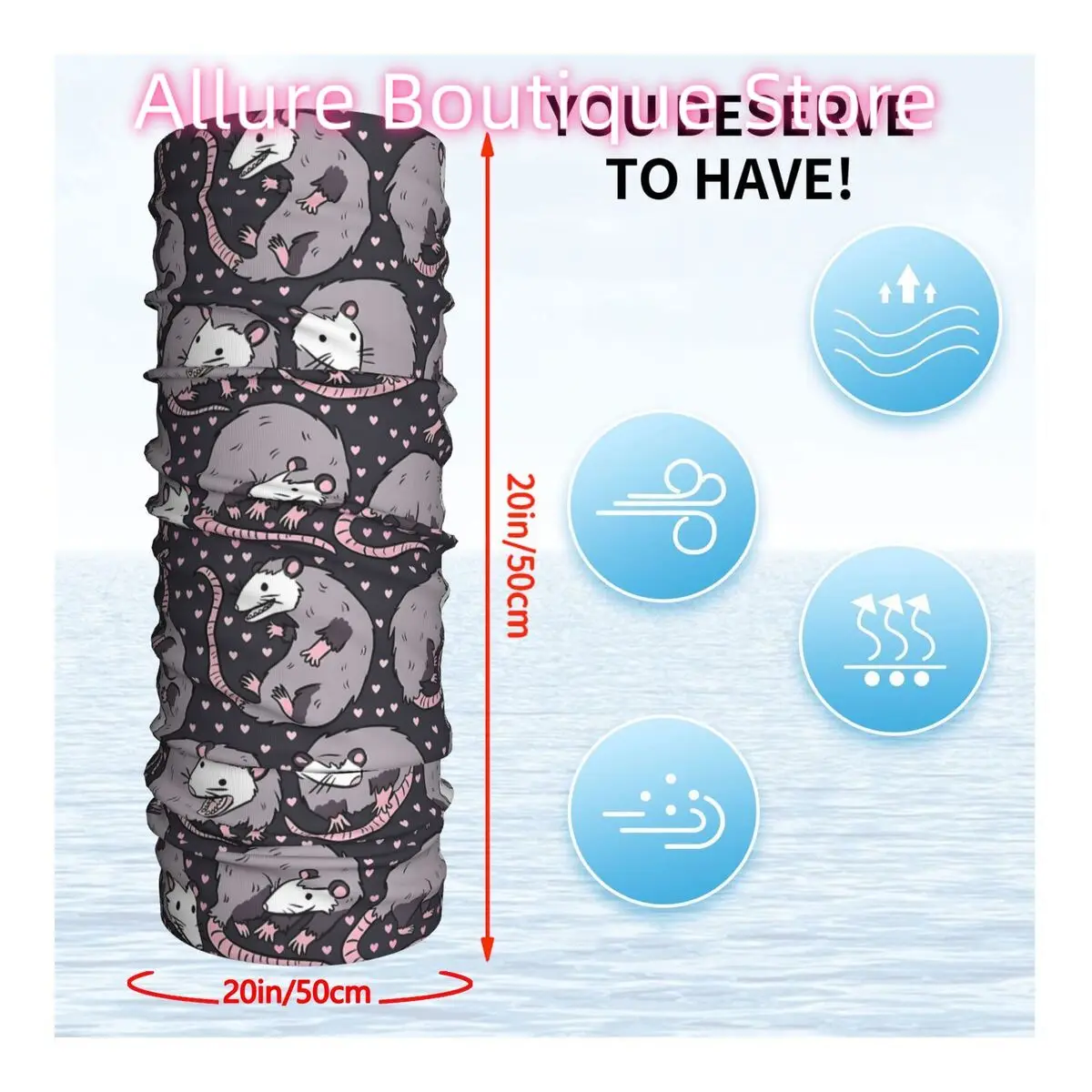 Lindo patrón de gambá Bandana cuello bufanda blanca sombreros multiusos pesca Unisex adulto invierno