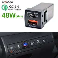 Type-C & USB QC3.0 48W (max) CellPhone Car Quick Charger for Toyota Land Cruiser Prado 150 Series Rav4 Camry Hiace Corolla