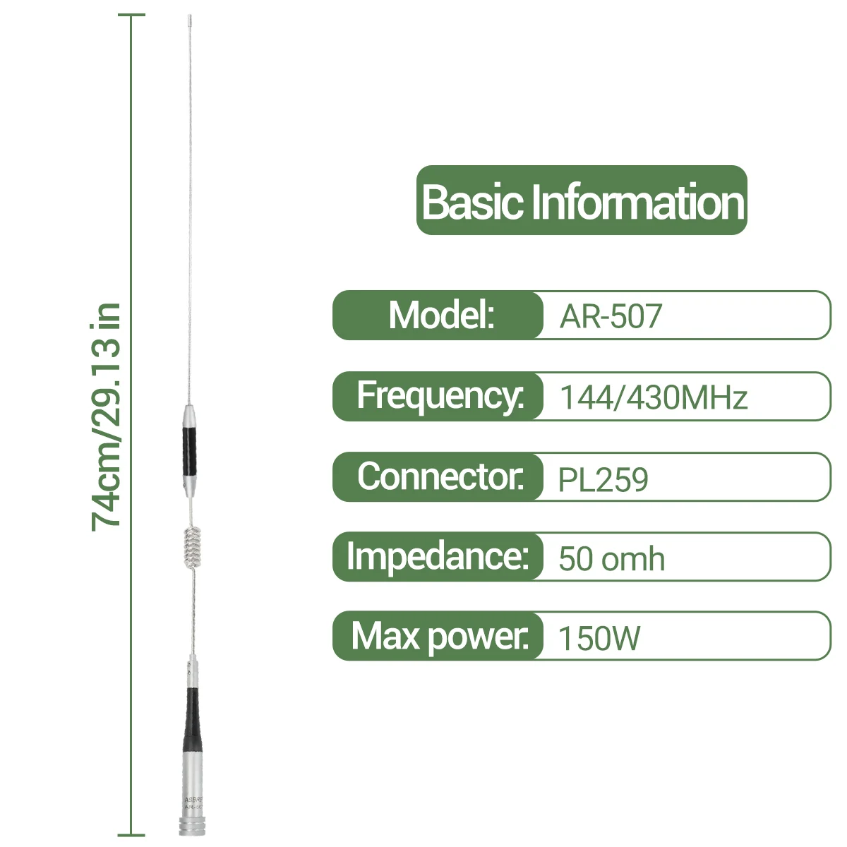 Antena VHF UHF móvil dual ABBREE AR-507 150W alta ganancia PL259 - imagen 3