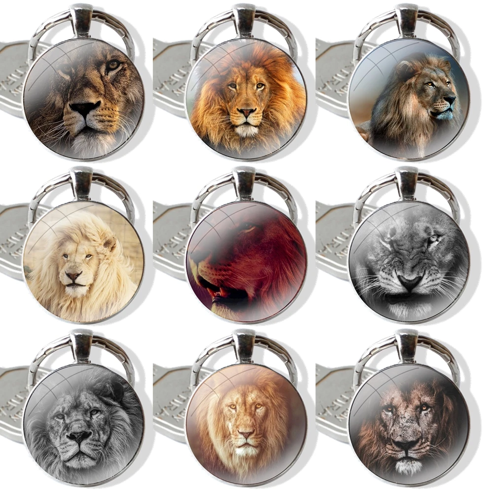 Majestic Lion Keychain Handmade Glass Cabochon Key Ring Holder Pendant Key Chains