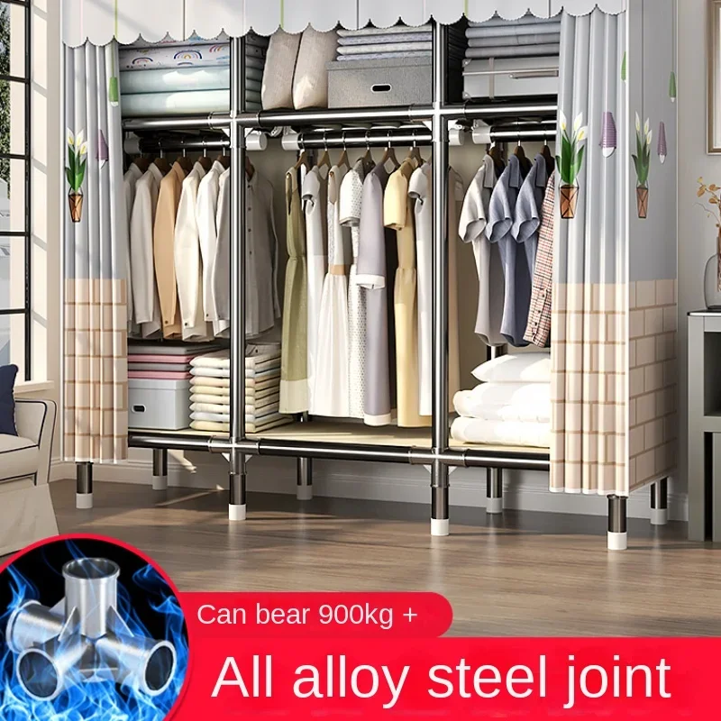 Durable Alloy Steel Wardrobe  HighCapacity Closet with Polyester Taffeta, Easy Clean Bedroom Storage, Clothing Organizer