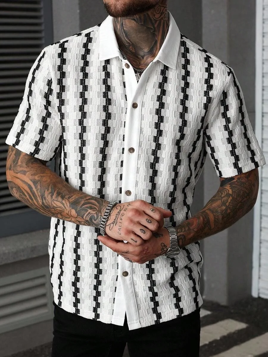 2026 New Men's Retro Checkered Knitted Short Sleeved Shirt Versatile Casual Temperament Top