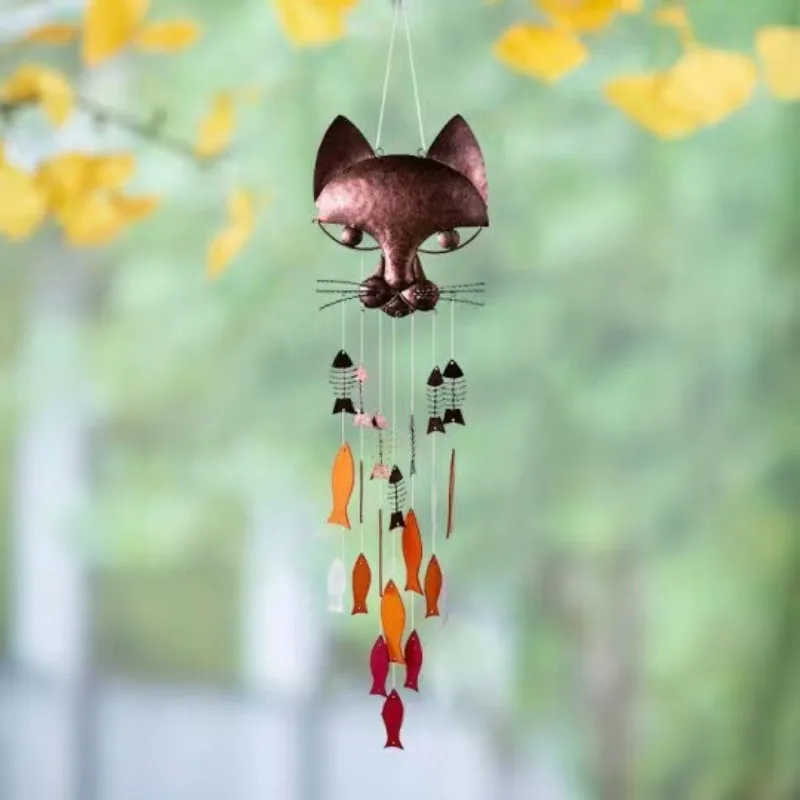 Metal Cat Fish Wind Chime Pendant, Outdoor Indoor Hanging Decor Vintage Wind Chimes Outdoor Soothing Melody for Garden