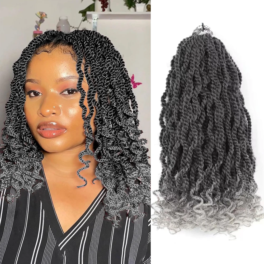 شعر كروشيه سنغالي مموج، ضفائر كروشيه قصيرة ملتوية مسبقًا مع أطراف مجعدة صناعية #1