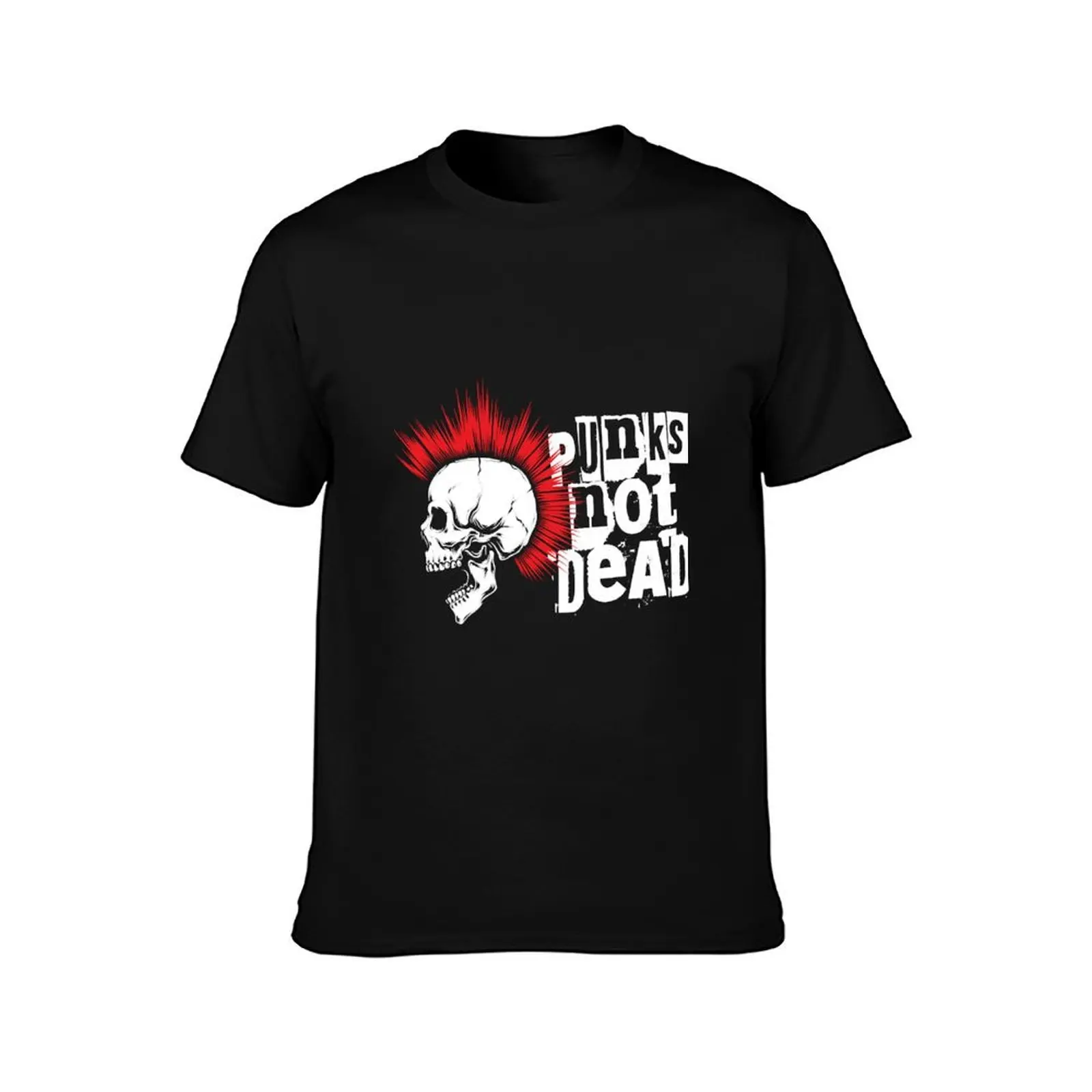 Punks Not Dead Skull with Red Mohawk T-Shirt Big Size Daily Wear T-Shirt