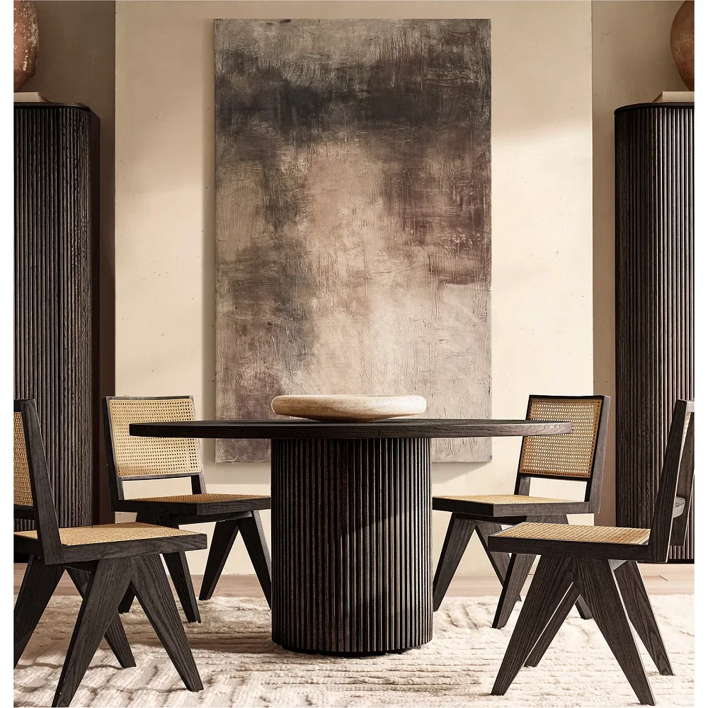 

z Multifunktionaler Esstisch nordisches Design solider schwarzer Eichenholz-Esstisch