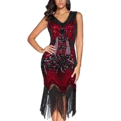 Gatsby Dress Sequin Flapper Sleeveless Women Vintage Dress Retro 1920s Great Dancing Party Prom Tassel Hem Dress