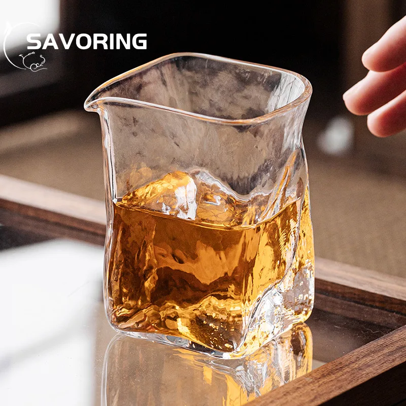 200ml Japanese First Snow Fair Cup Glass Handmade Square Justice Cup Tea Divider Chahai Household Kung Fu Tea Set Accessories