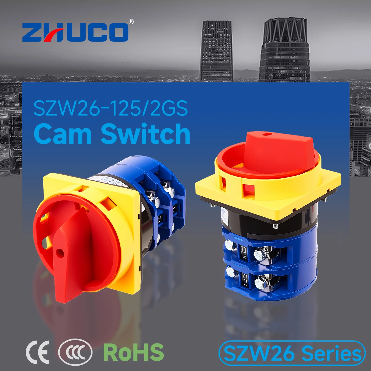 Zhuco 2-Position Selector Switch 125A 690V, 8-Terminal Universal Rotary Cam Selector with Locking Switch, Suitable for Distribution Cabinets, Machine Tools, Industrial Panels (Szw26-125/2Gs, on Off, Off on)