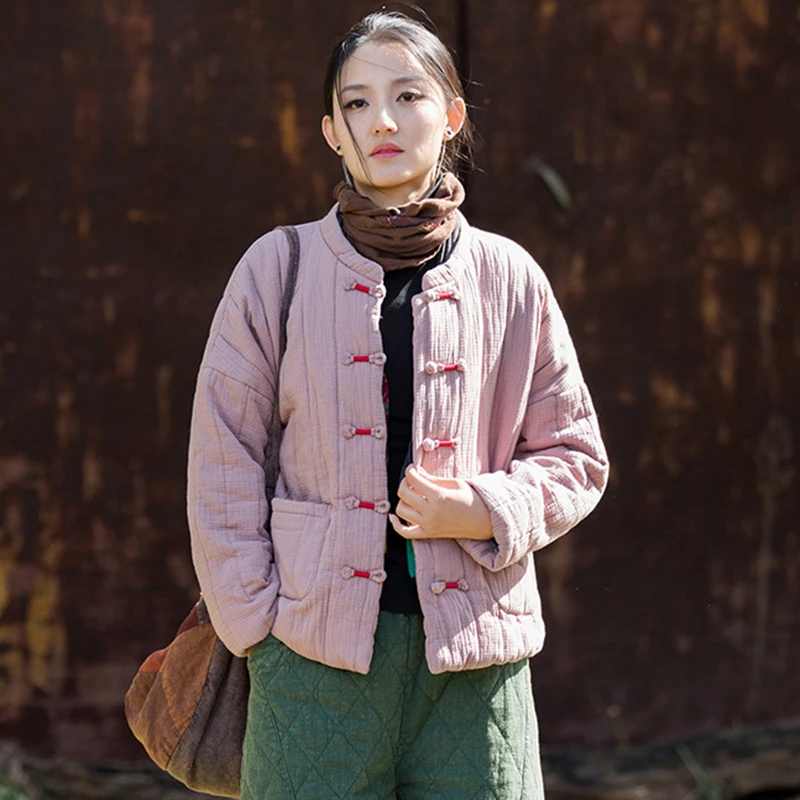 Chinesischen Stil Frauen Dicke Warme Stepp Mäntel Neue Ankunft 2025, Winter Vintage Einfarbig Weibliche Baumwolle Leinen Jacken M2098