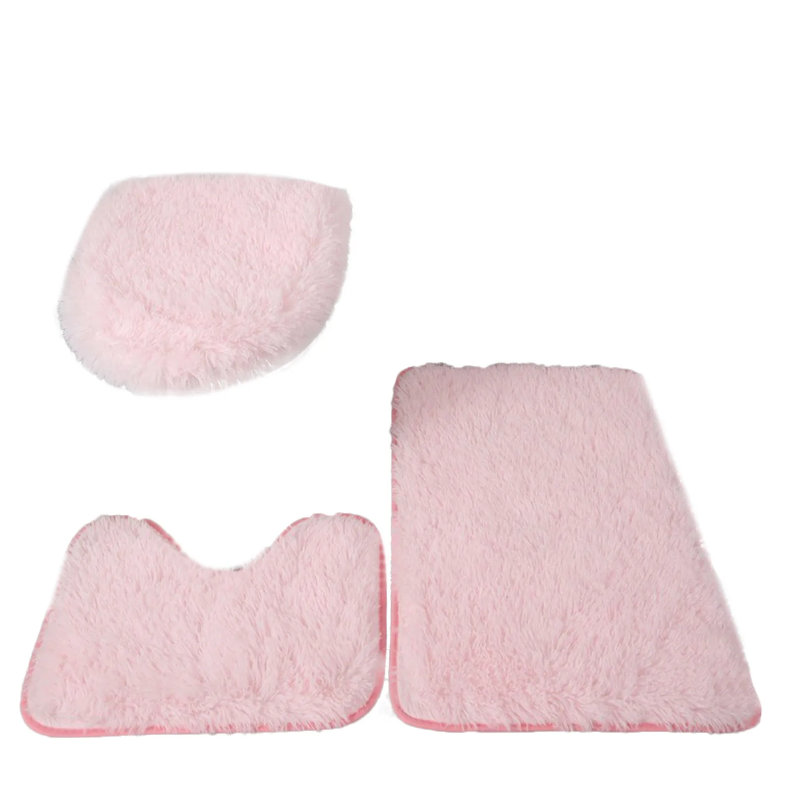 3pc Bathroom Set Rug Mat Toilet Lid Cover Plain Solid Color Bathmats Rugs Kit Non-Slip Fluffy Home Carpets For Bathroom