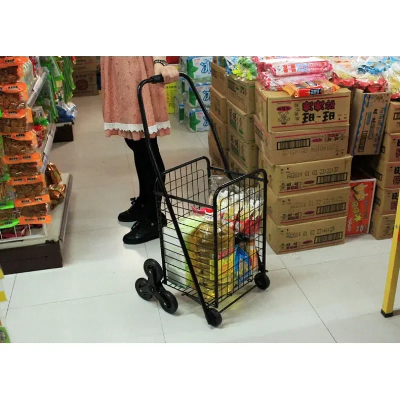 Durable Iron Shopping Cart, Climb Stairs Grocery Trailer, Portable Folding Trolley, Home Elderly Shopping Solution