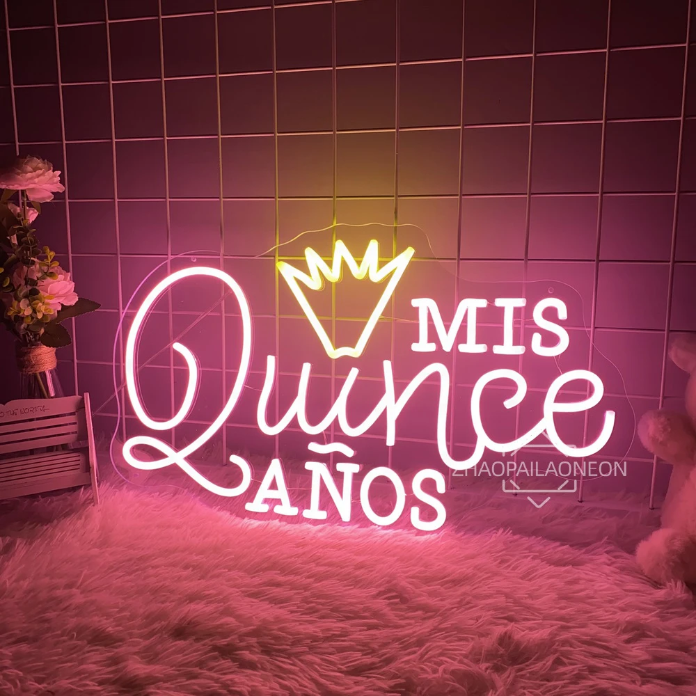 Imagem -03 - Wall Hanging Neon Led Sign Mis Quince Spanish Neon Sign Night Light Room Decor Birthday Gift Party Decoration